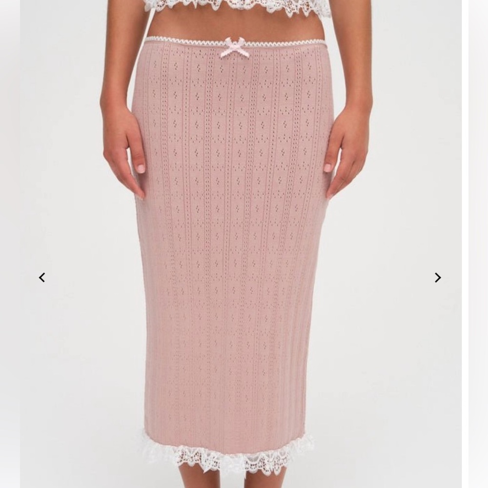 For Love And Lemons Pink Ribbed Midi Pencil Skirt